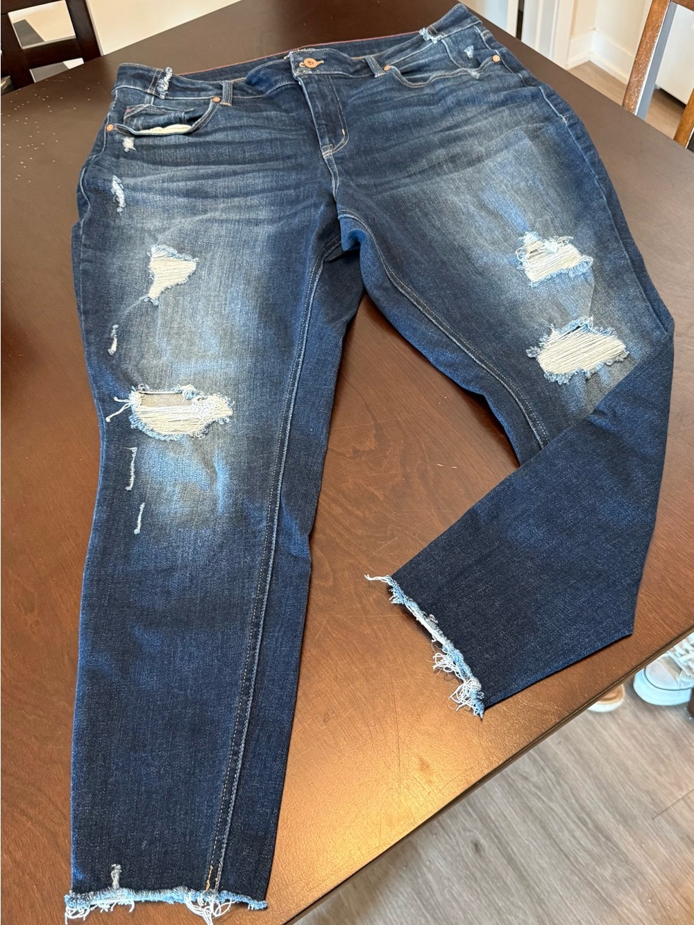 Maurices Dark Blue Distressed Skinny Jeans